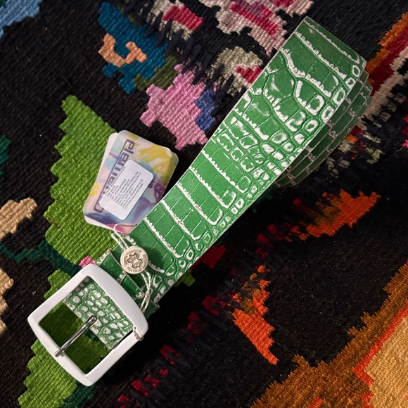 Elemento Accessories - NWT Green Leather Croc-Embossed Belt with White Buckle